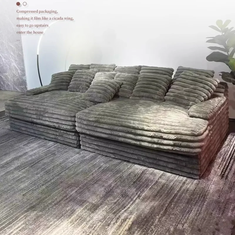 Nordic Sofabed Vacuum Compression Sofa Bed Modern Simple Lazy Sofa Bed  Thick Strip Velvet Large Sofa Bed Living Room Furniture