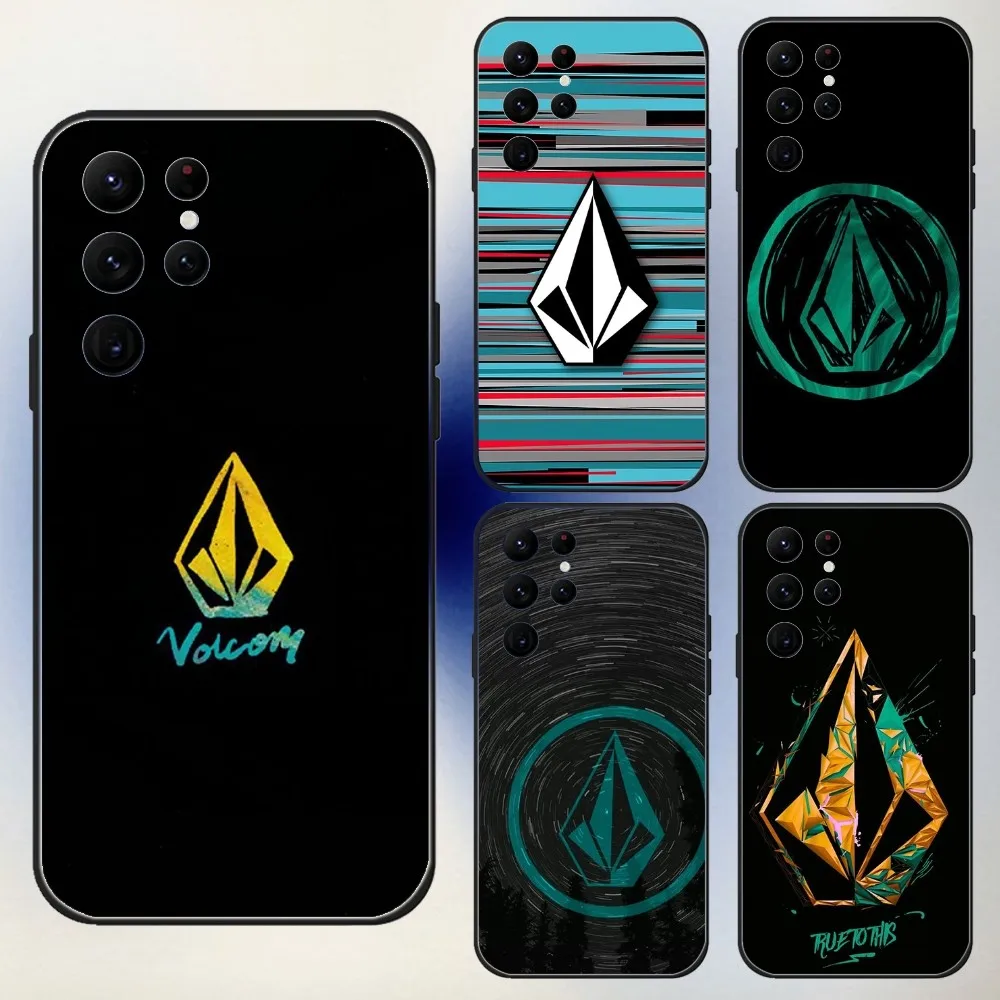 L-Luxury V-VOLCOM-S Sport Style Phone Case For Samsung S24,23,22,30,21,10,9,Ultra,Plus,Lite,FE,5G Black Soft Case