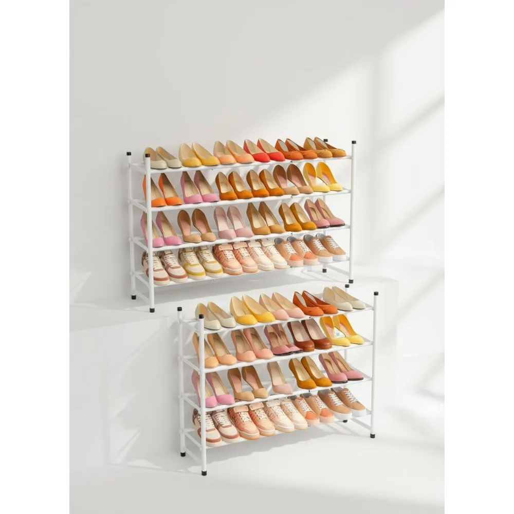 

Расширяемая полка для обуви, 4-х уровневый регулируемый штабелируемый металлический органайзер для хранения для шкафа, прихожей, гаража