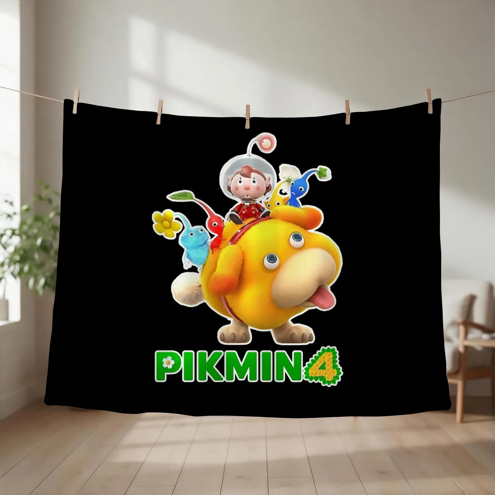 Pikmin, Pikmin 4, Rescue Pup Oatchi, Pikmin 2023, Balck Throw Blanket couch cozy soft plush fuzzy picnic outdoor blanket