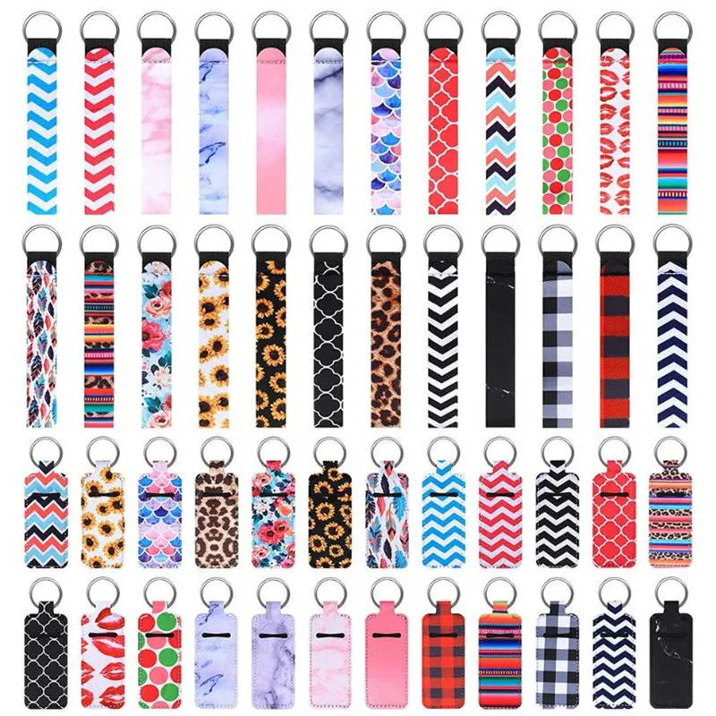 1piece Various Prints Keychain Long Strip Wristlet Key Chain Lanyard Strap Key Rings Charms DIY Jewelry Accessory