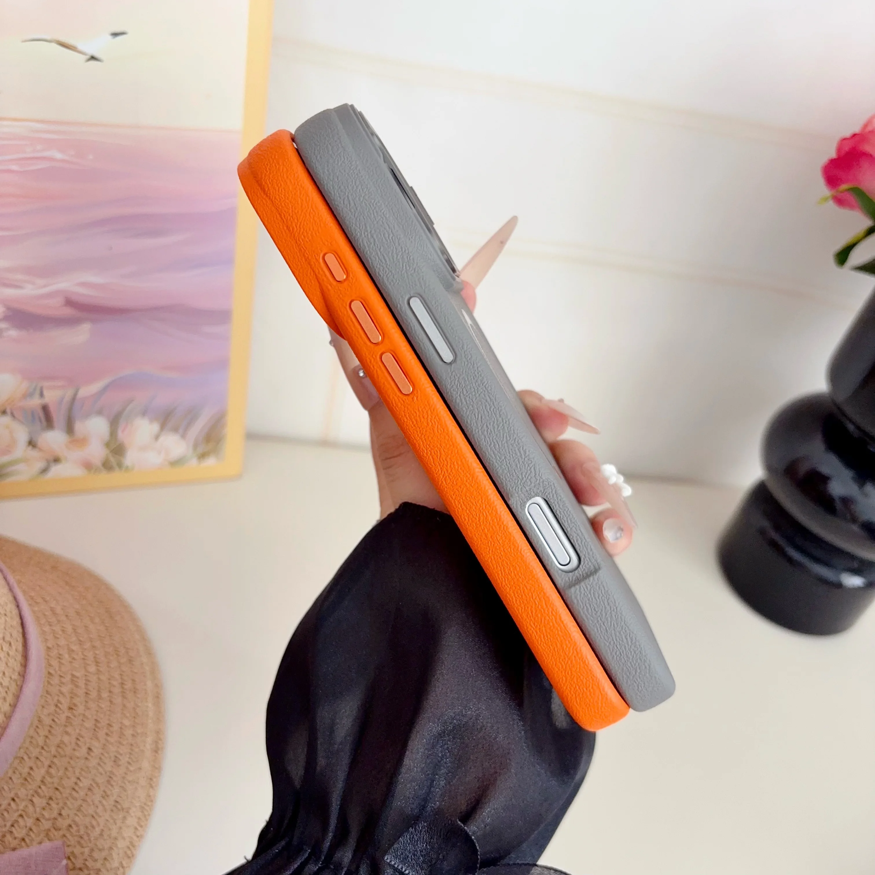 Leather Wireless Charging Magnetic Phone Case For iPhone 17 Pro Max 16 15 14 13 12, Slim Matte Lens Camera Kickstand Cover Funda