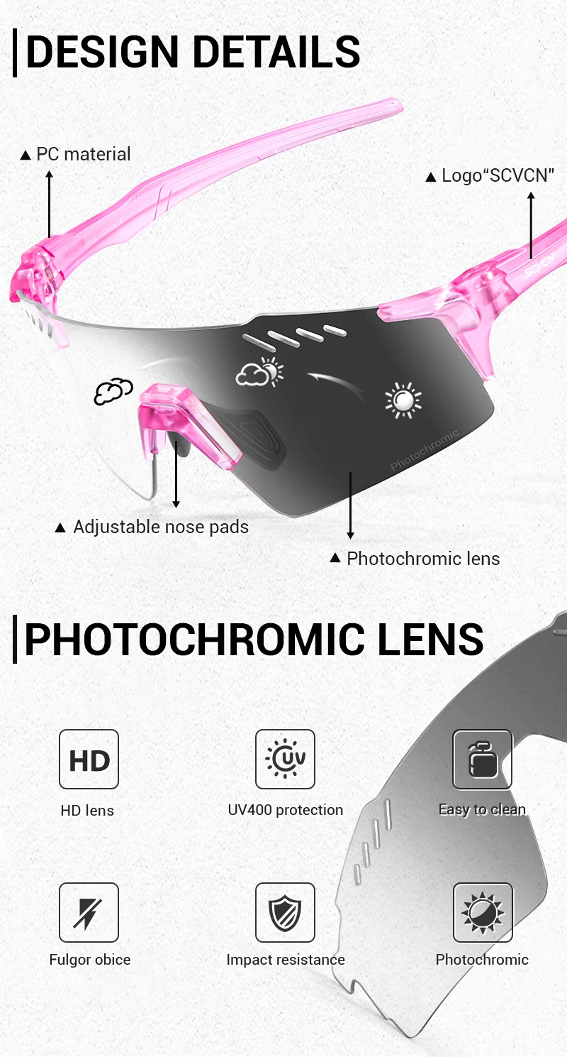 SCVCN Photochrome Fahrradbrille UV400 Fahrrad-Sportbrille für MTB Outdoor-Sport Golf Camping Autofahren – Detail 2