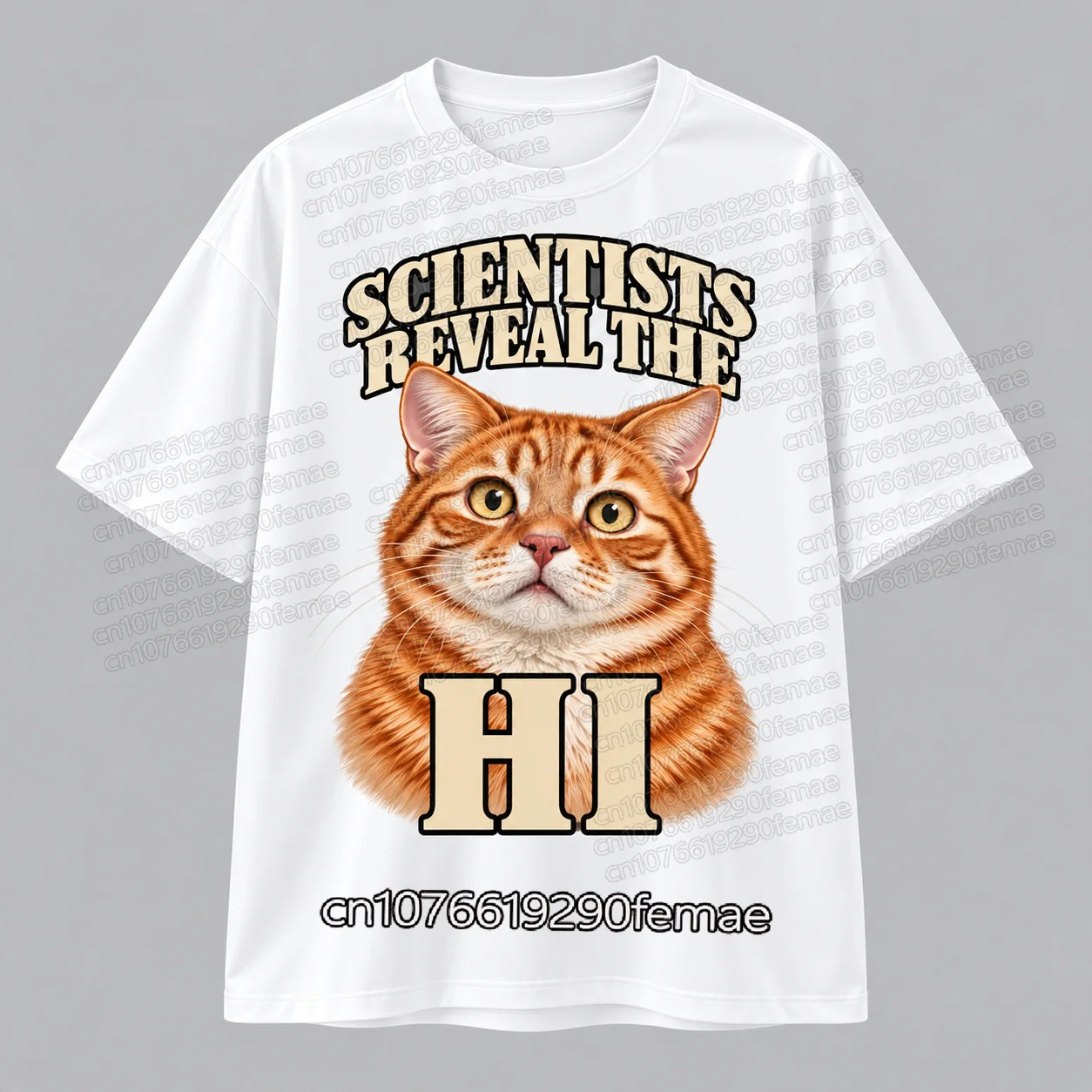 Funny Scientists Reveal the Hi Cat Meme T-Shirt for Men Women, Orange Cat Breaking News Graphic Print Tee, Streetwear Top