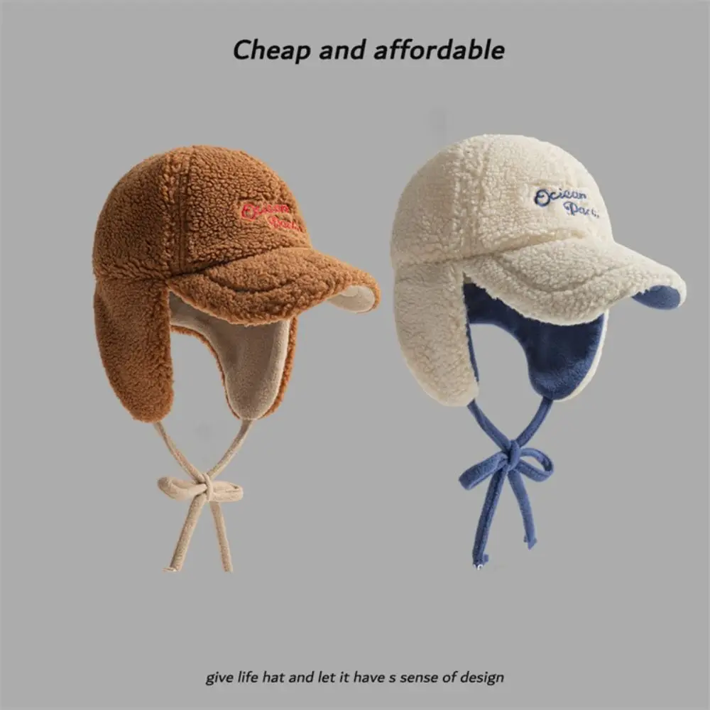 Ear Protectors Warm Pilot Hat Earflaps Visor Windproof Winter Baseball Cap Thickened Plush Cap Lamb Wool Hat Outdoor Sports