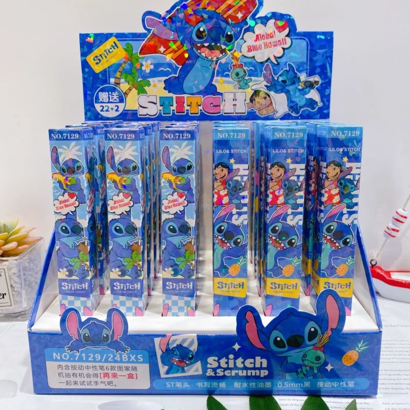 

24 шт./лот Kawaii Disney Stitch Press гелевая ручка милые 0,5 мм черные чернила пресс ручки для подписи рекламный подарок школьные принадлежности
