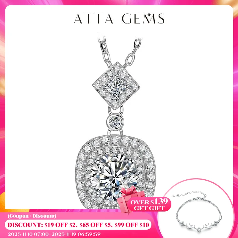 

Ожерелье с подвеской-подушкой ATTAGEMS из стерлингового серебра 925 пробы с муассанитом 1 карат 6,5 мм D, Изящные Ювелирные украшения, подарок для женщины и девушки