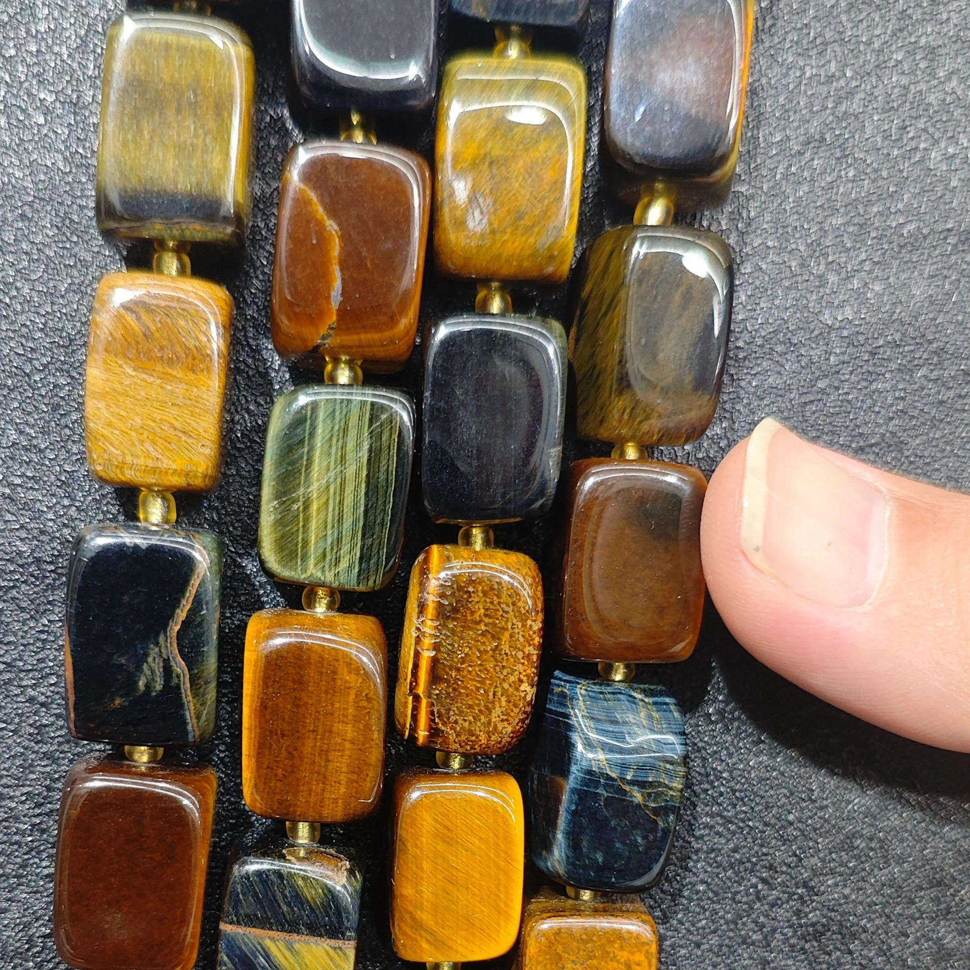 Mixed Yellow Blue Tiger Eye Loose Beads Natural Gemstone Rectangle Block Strand for DIY Jewelry Making Supplies Craft Material