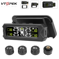 Vtopek Car TPMS Tire Pressure Alarm Monitoring System Tyre Sensor Solar Charge With Bracket 360 Adjustable IP68 Waterproof 6bar