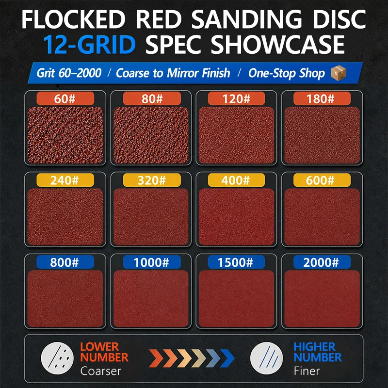 Sandpaper Disc Hook and Loop Flocked Red Sanding Disc Brown Corundum for Angle Grinder Suction Pad Woodworking Power Tool