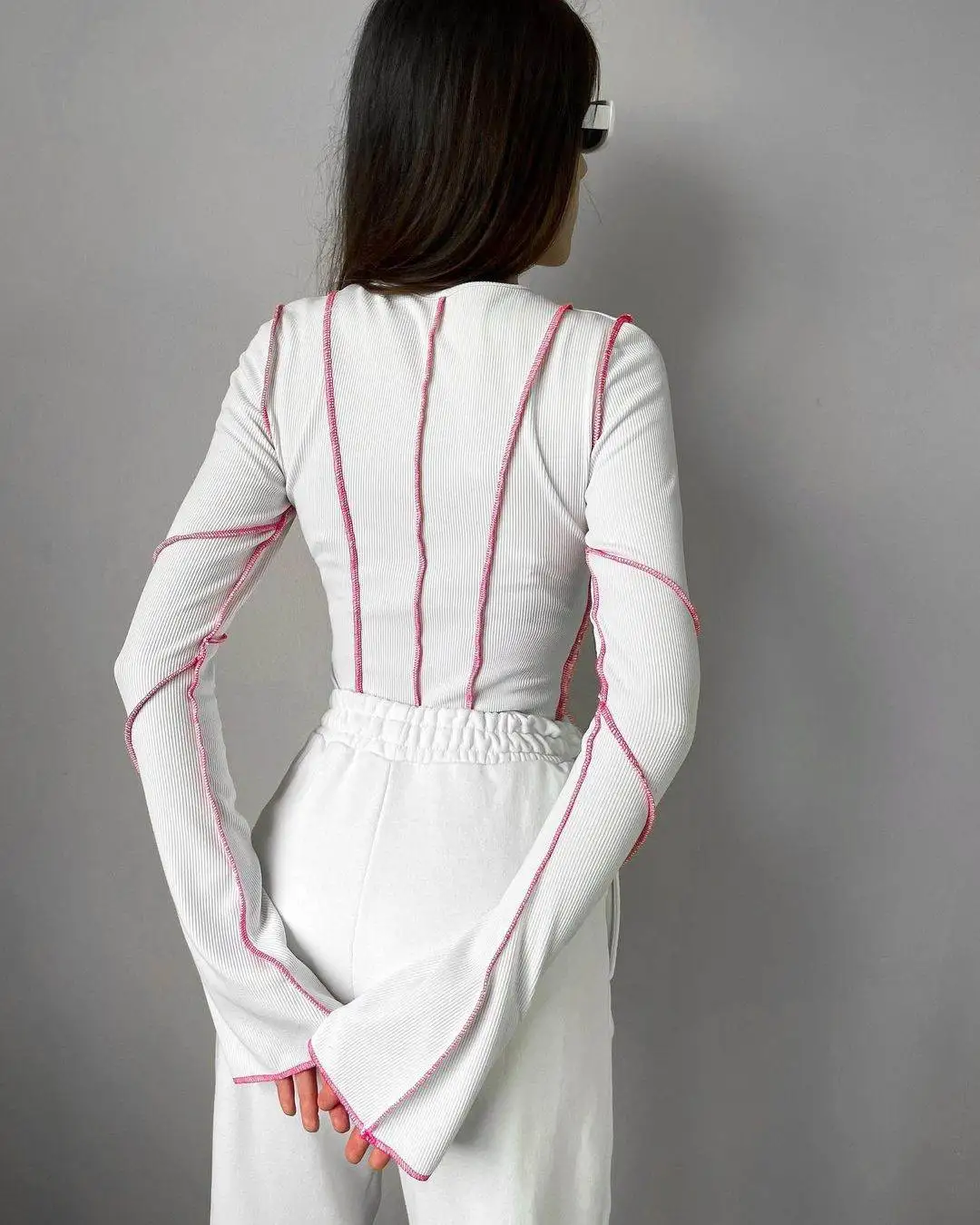 تي شيرت نسائي طويل من Flare Sve Pit Top مريح من القطن كاجوال أنيق للسيدات #4