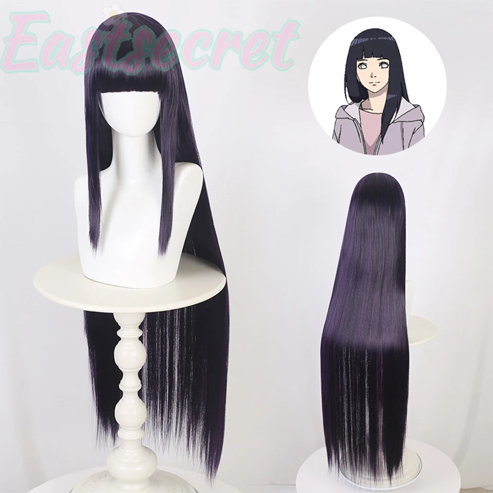 Cosplay Hinata Hyuuga Dark Blue 40 Inch Long Straight Wig Blunt Bangs Cute Girl Anime Comic Con Coser Wig Daily Party And Use