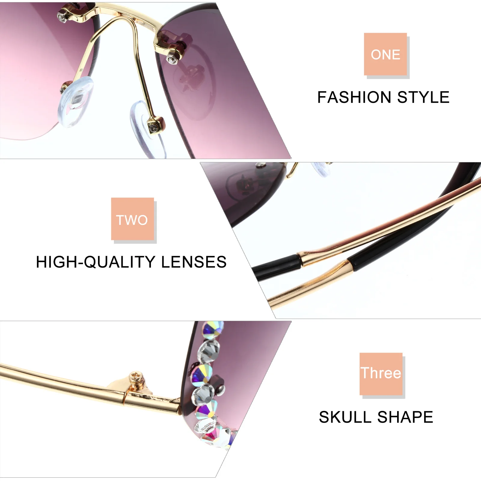 

Female Sunglass Uv Protection Rimless Glasses Exquisite Workmanship Fashionable Design Suitable All Face Types Party Supplies