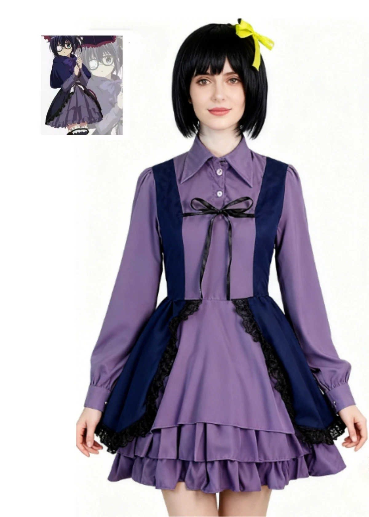 

Anime Love Chunibyo & Other Delusions Takana Shirikka Takanashi Rikka cos Aquarium dress Gothic shawl role-playing costume wig