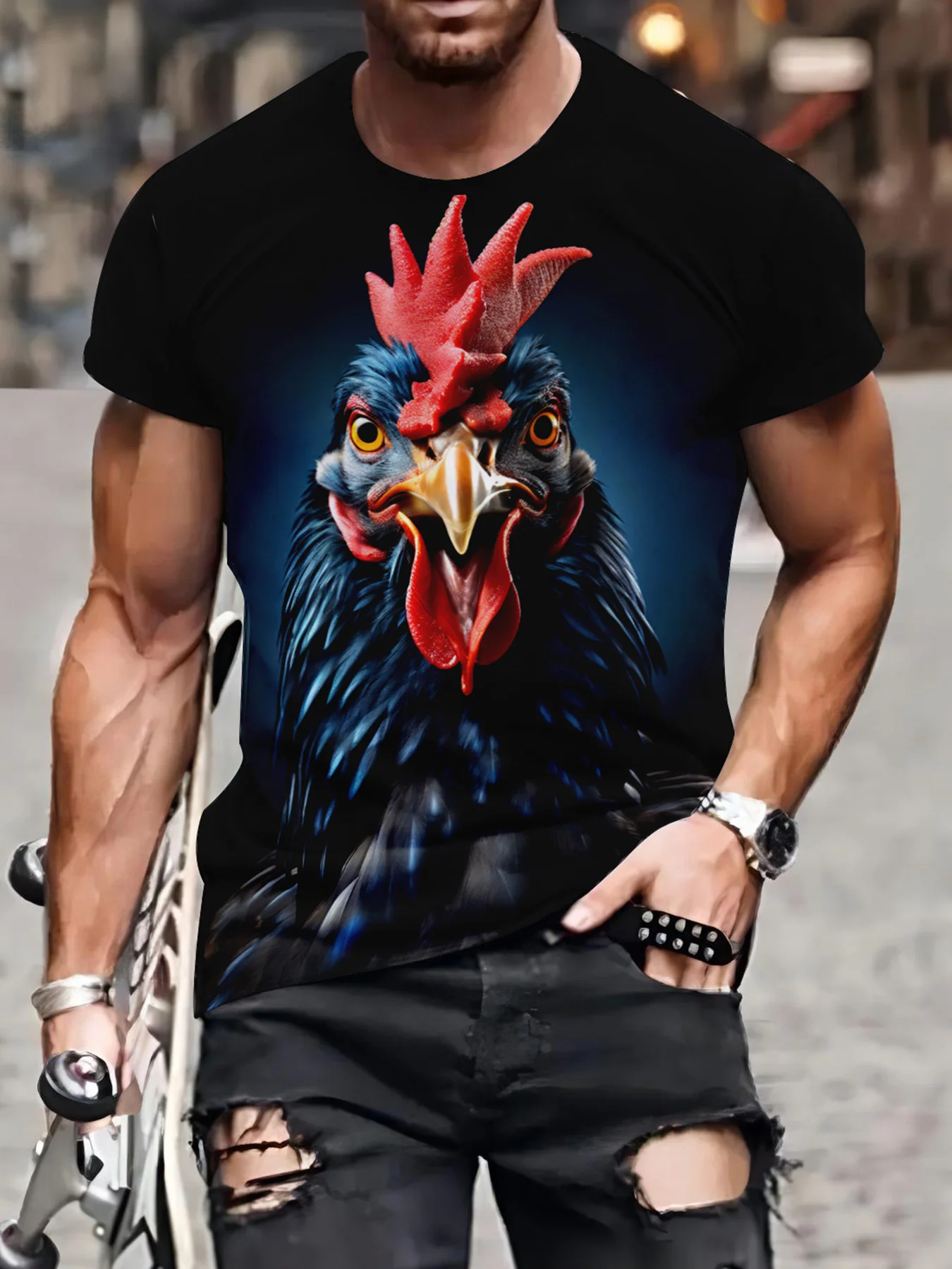 3D Chicken Printing Men's T-shirts Animal Pattern Round Neck Tshirt Cool Street Short Sleeve Tees Tops Summer Oversized T Shirts