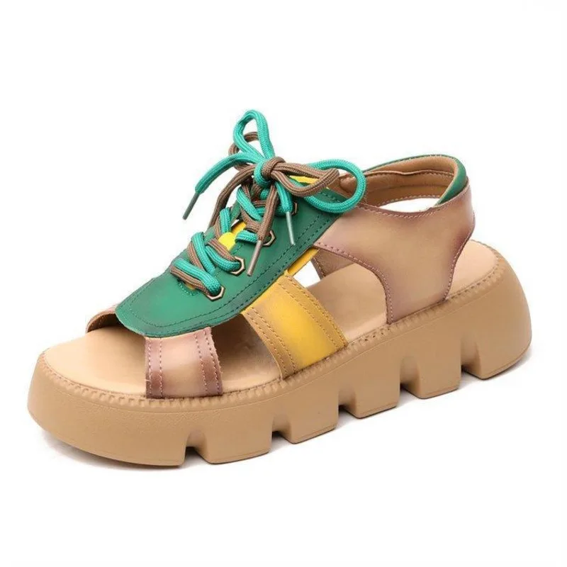 2024 Retro Roman Platform Sandals Women Ladies Shoes New Muffin Bottom Flat with Thick Base Increase Fashion Wear Sandals