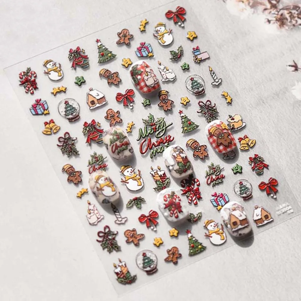 Embossed Stickers Christmas Nail Stickers Christmas Nail Charms Nail Accessories Christmas Nail Decals Cartoon Bear