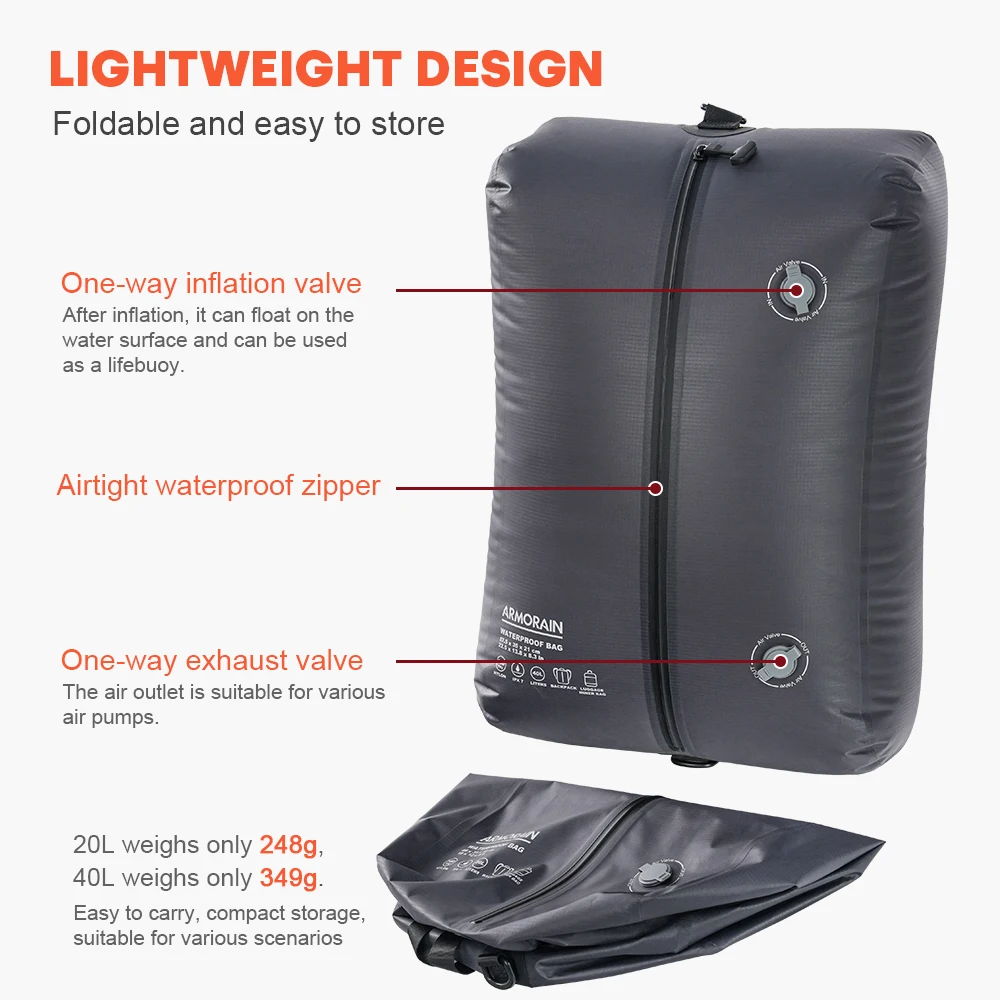 Waterproof Storage Bag Airtight Vacuum Compression Backpack 70D Grid Nylon Lightweight Foldable Travel Pack for Home Outdoor Use