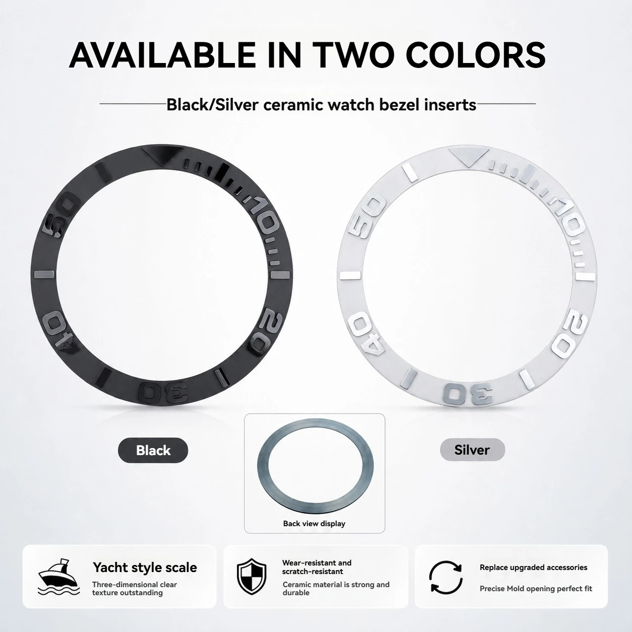 For Casio Duro MDV-106 MDV-107, Ceramic Bezel Insert, Yacht Style Black Silver Replacement Bezel Ring Watch Accessories