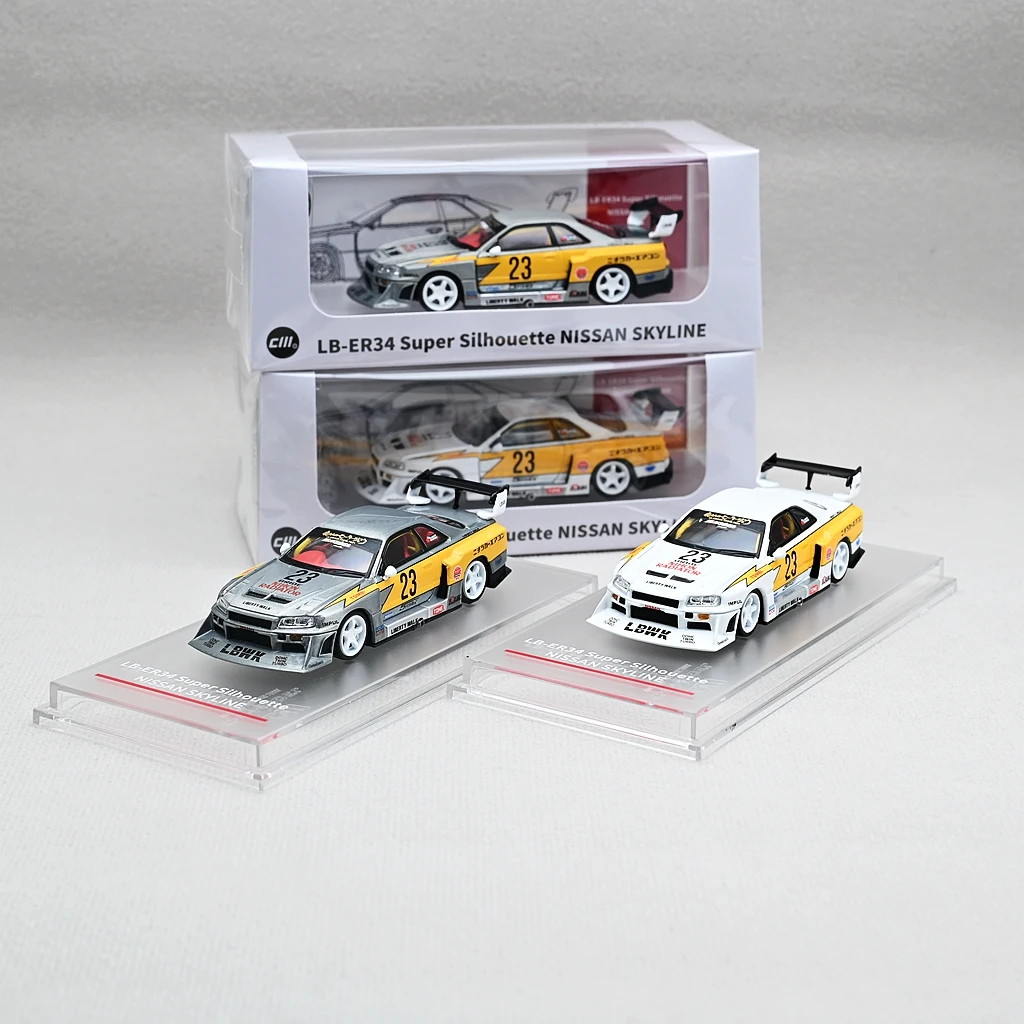 CMModel 1/64 Diecast Nissan LBWK SuperSilhouette GTR34 NO.23 Yellow White