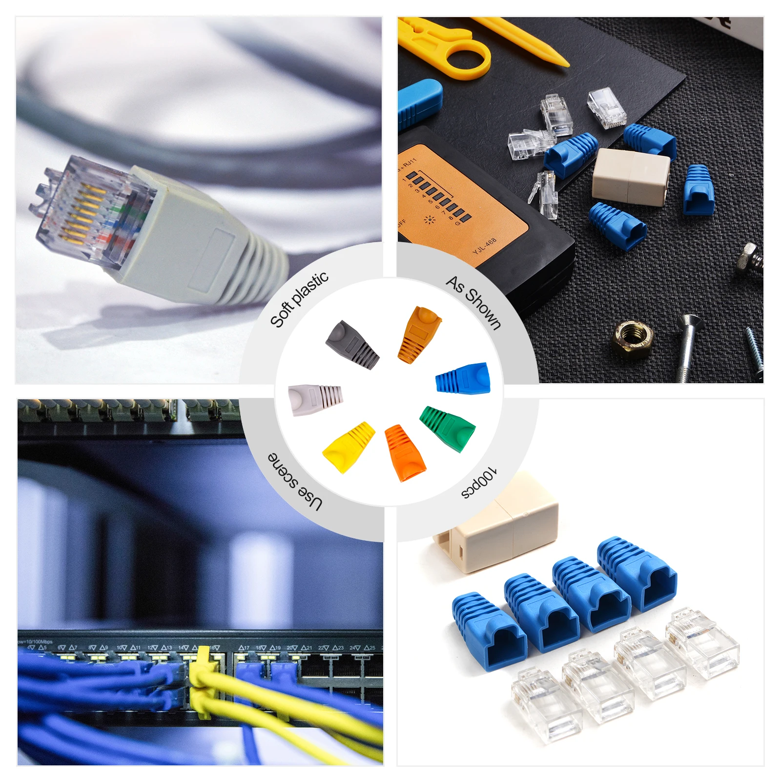 

100Pcs Rj45 Network Cable Boots Cover Plastic Connector Plug Cap Prevent Cable Break Protect Against Water Dust