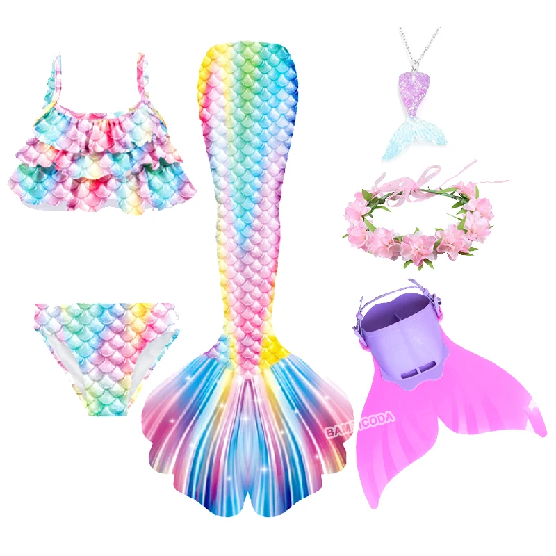 Girls Tail Mermaid Tails Beach Clothing Costumes With Monofins Bikini Swimming Cosplay Little Mermaid Tail for Swimwear