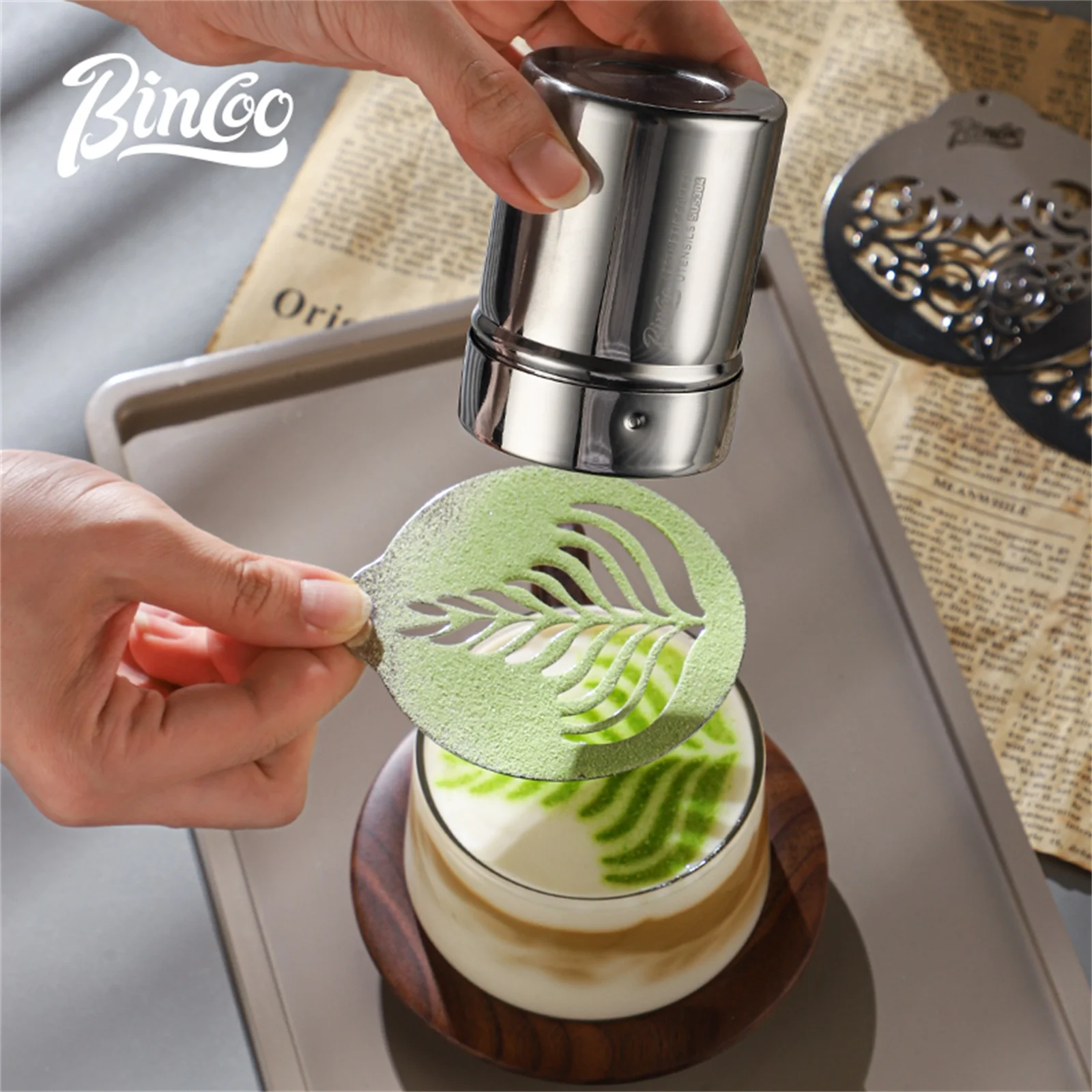 

BINCOO Coffee Powder Spreader Stainless Steel Fine Mesh Shaker Powder Sieve Art Professional Home Barista Kitchen Accessories