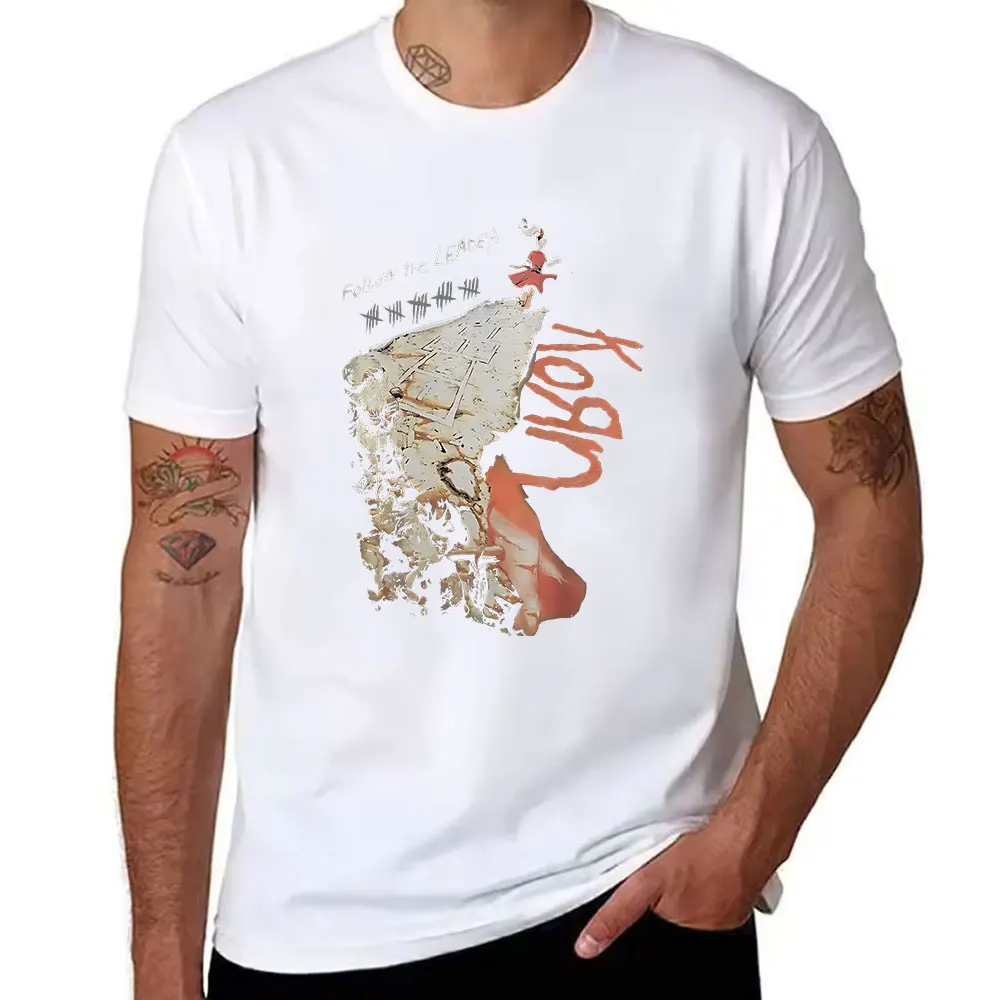 Men's Cotton T-Shirt Follow The Leader Print Casual Short Sleeve Tees Trendy Streetwear Tops for Guys