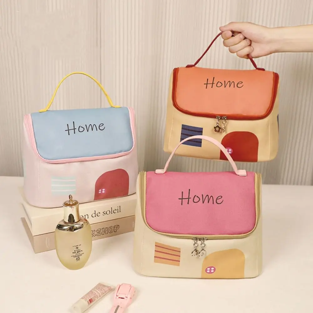 

Large Capacity Cute Cabin Makeup Bag House-shaped Kawaii Handheld Cosmetic Case Square Zipper Toiletry Storage Bag Girls