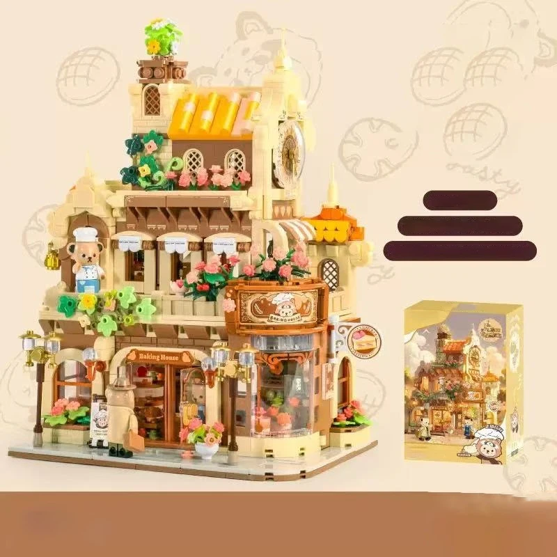 어린이 교육용 조립 장난감, 거리 풍경 시리즈 거리 상점 DIY 조립 하우스 모델 조립, 블록 장난감