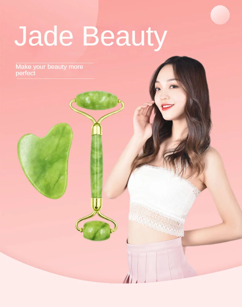 Facial Liftting Anti-wrinkle Double-end Gua Sha Jade Stone Natural Jade Roller Massager for Face Body Back Foot Massage Roller