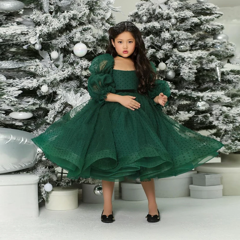 

Exquisite Square Collar Flower Girls Dresses for Kids 2024 Summer New Three Quarter A Line Christmas Gowns فلور فتاة اللباس