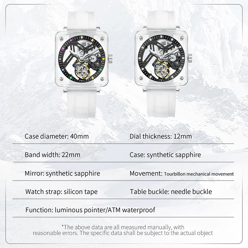 Reloj Mecánico de Tourbillon para hombre, pulsera con carcasa transparente, espejo de zafiro, resistente al agua, de goma