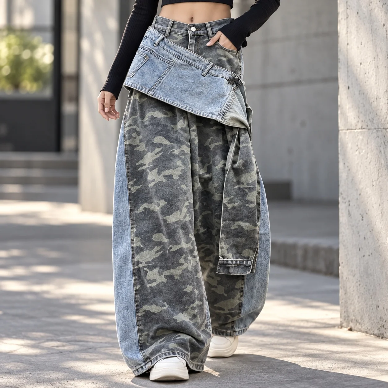 High Waist Patchwork Jeans Straight Leg with Full Length Washed American and European Style Private Celebrity Style Women Jeans