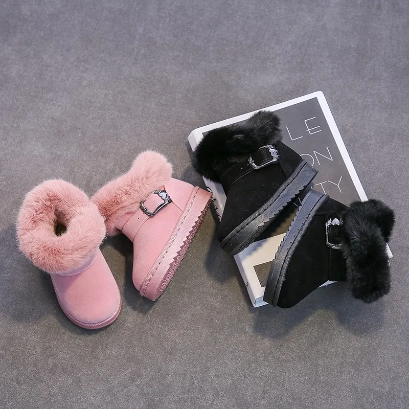 Toddlers Girls Snow Boots 2023 Winter Brand New Kids Cotton Boots puszyste futro grube ciepłe dzieci Snow Boots 21-37 Classic Sweet