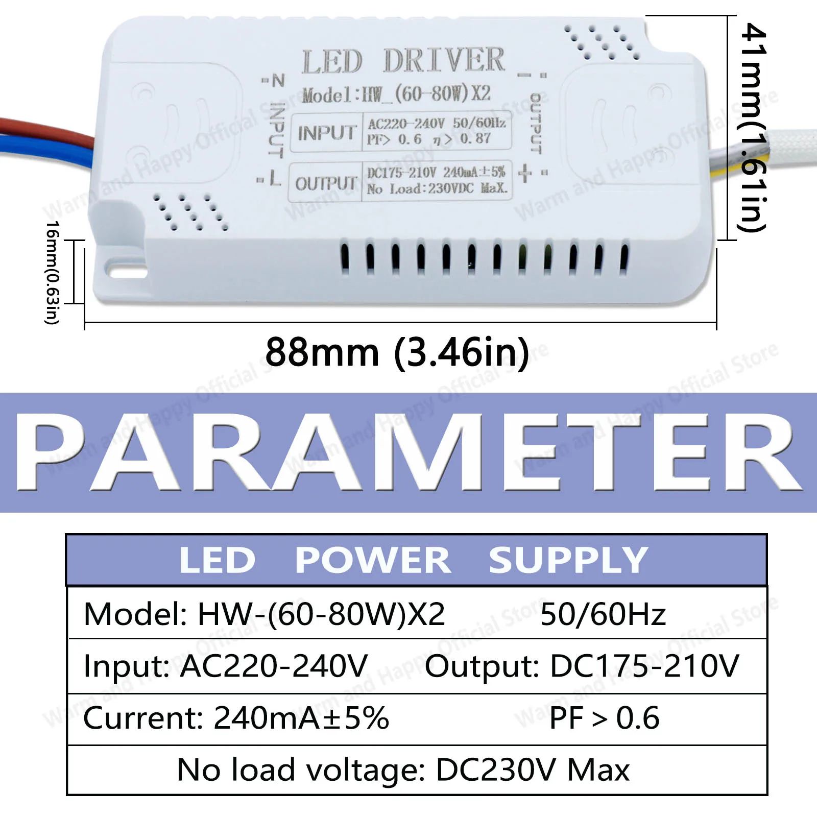 60-80W*2 DC175-210V LED Ceiling Light Dual Color Drive Power Supply 240mA LED Constant Current Lighting Transformer Living Room