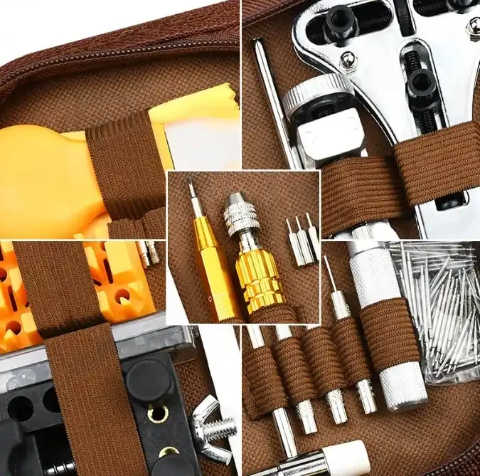 Kit de ferramentas para reparo de relógio, multifuncional, de alta qualidade, 149 peças, com bolsa de transporte, conjunto de ferramentas para reparo de relógio