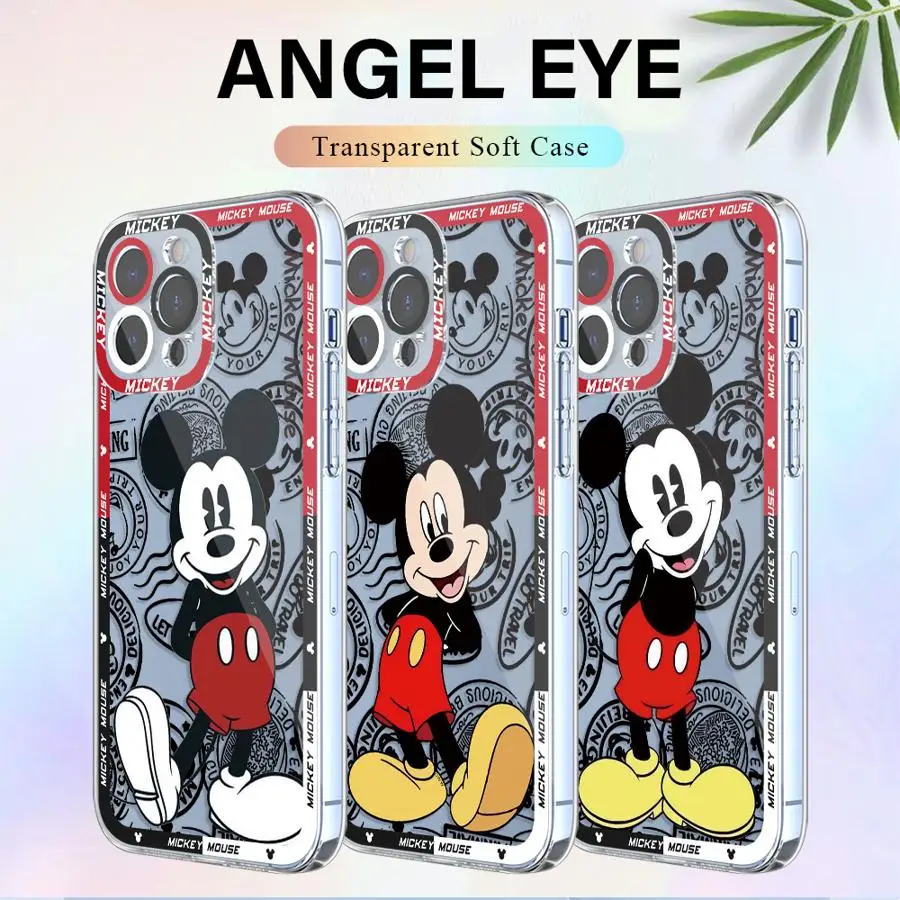 Disney Mickey Mouse Phone Case for iPhone 14 Pro Max SE 15 16 Pro XR XS Max 7 8 12 11 Pro 13 Mini Transparent Soft Funda