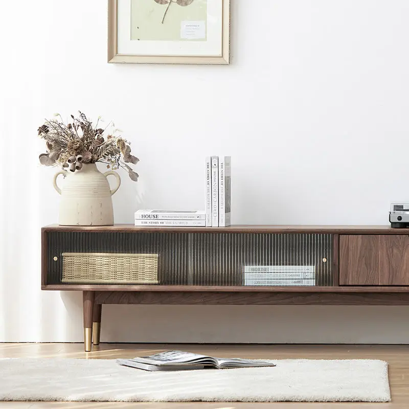 خزانة تلفزيون من الخشب الصلب من خشب الجوز الأسود في أمريكا الشمالية، وخزانة أرضية بسيطة وحديثة، وغرفة معيشة صغيرة في الشمال #2