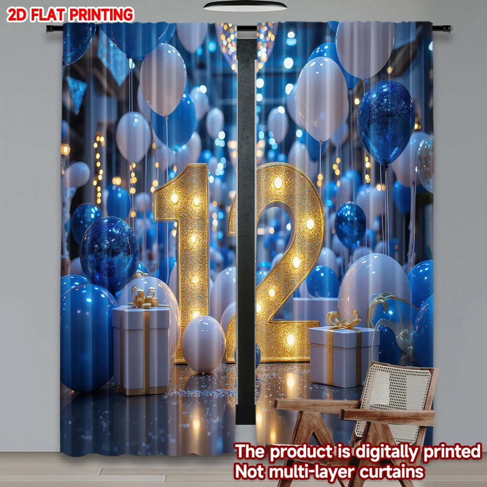 

2D flat printing 2pcs Curtain Birthday Celebration Balloons(2) Digital Printed Polyester Drapes Festive Curtains for Booths