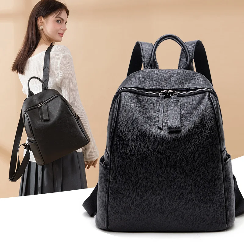 Fashion Luxury Black Women Causal Backpack PU Leather Anti-Theft Bagpack Female Shoulder Bag Collge Student Schoolbag Mochila