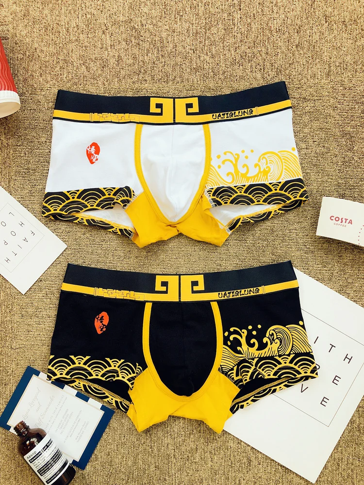 2pcs/lot Men\'s underwear cotton U convex sexy hipster Wukong printed Boxer underwear