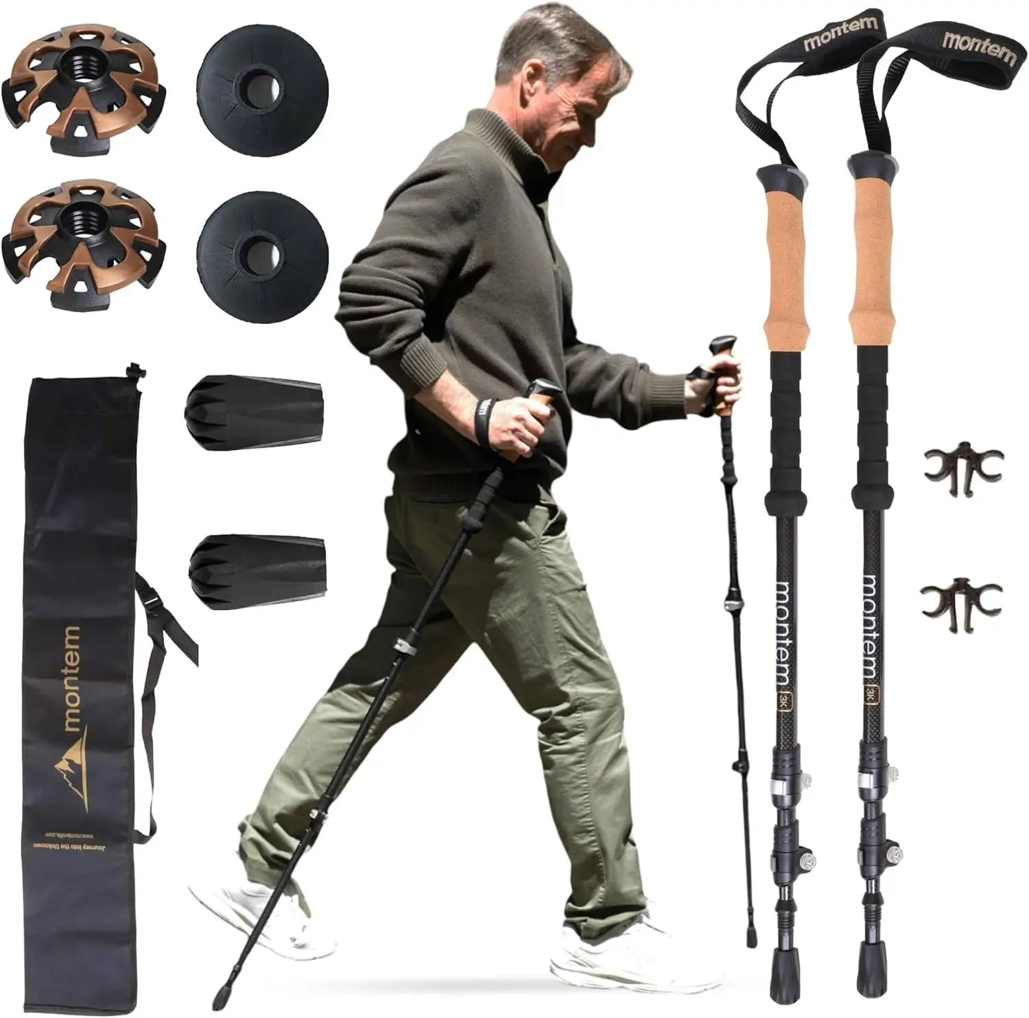 3K Carbon Fiber Trekking Poles – Ultralight, Shock Absorbing, Quick Lock, Weather Resistant – Premium Hiking/Walking Sticks (Pai