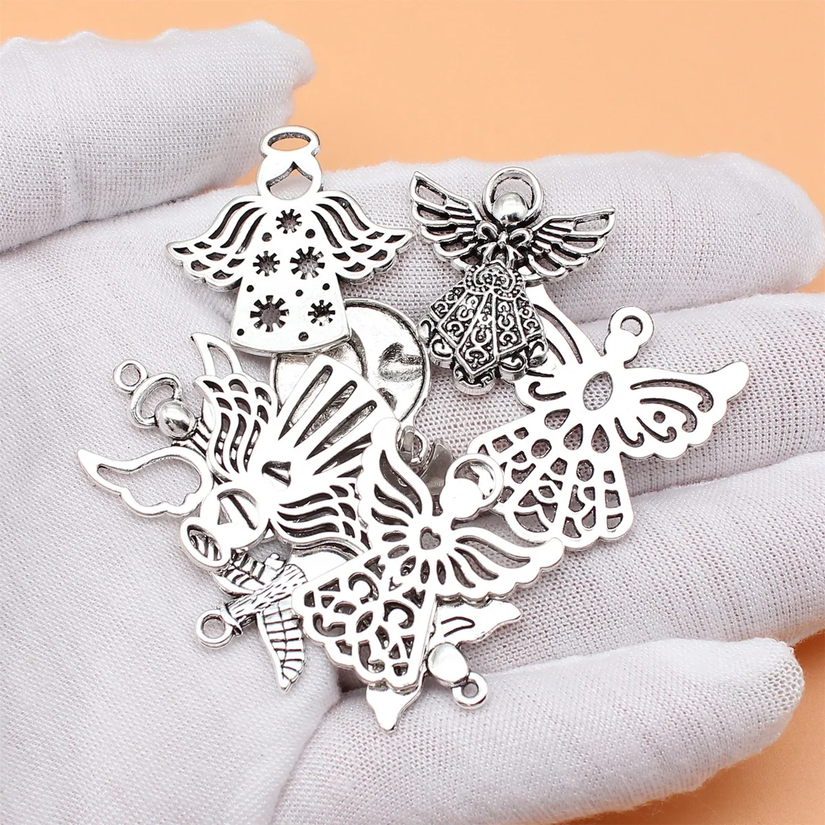 10pcs Antique Silver Color Angel Charms Pendant Collection For DIY Jewelry Making, 10 Styles, 1 of Each