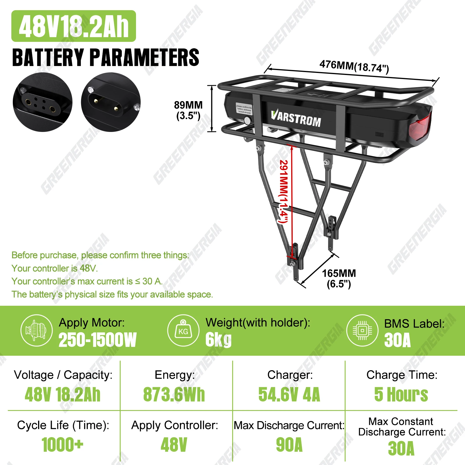 36V 48V 52V Ebike Rear Rack Battery 17.5Ah 20.8Ah 18650 Li-ion Lithium Battery Pack For BAFANG Tongsheng Electric Bike Motor Kit
