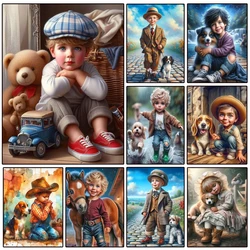 Diamond Art Painting Little Boy And Dog Diamond Embroidery Full Square Portrait Cross Stitch Picture Of Rhinestones Home Decor