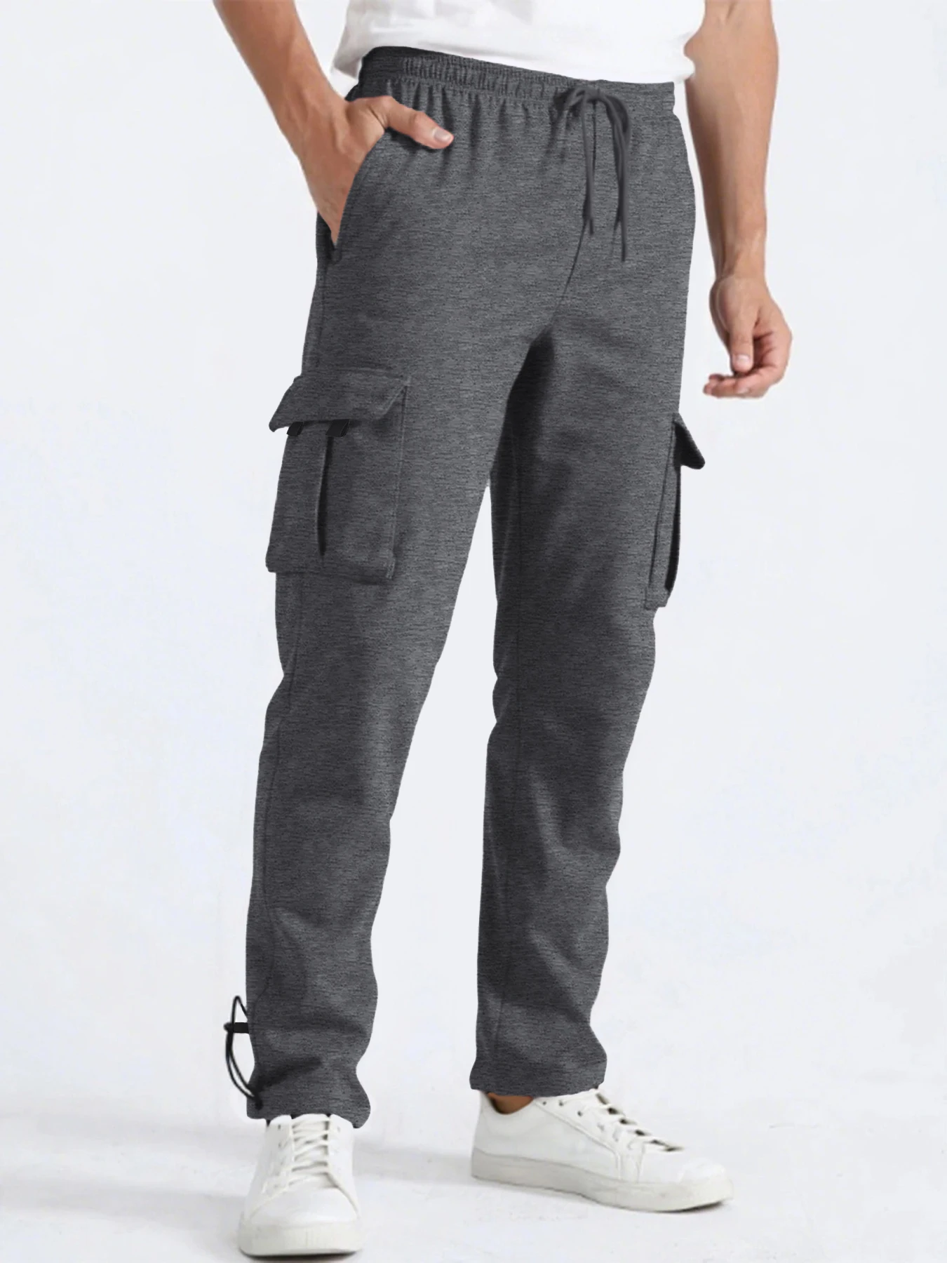 Herren-Jogginghose, gerade Passform, Jogger für Sport und Streetwear, lockere, übergroße, lange Hose mit Kordelzug, Herren-Hose mit mehreren Taschen – Detail 2