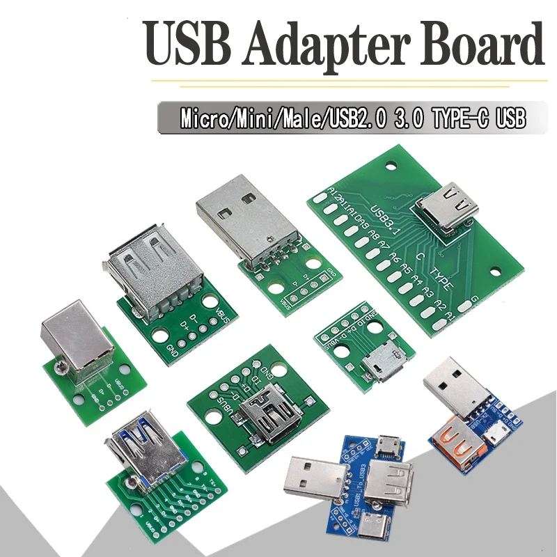 USB Male Connector / MINI MICRO USB to DIP Adapter female connector 2.54 Connector B Type-C USB2.0 3.0 Female PCB Converter