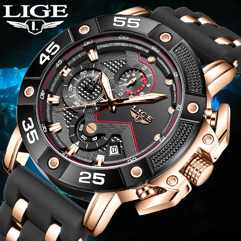 

LIGE Fashion Business Mens Watches Top Brand Luxury Military Date Chronograph Male Sports Waterproof Big Dial Quartz Watch Men