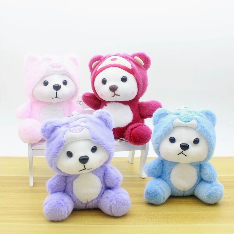 

Cute Bear Cosplay Strawberry Bear Anime Plush Dolls 12cm Stuffed Animals Soft Plush Children Bag Pendant Decor Christmas Gifts